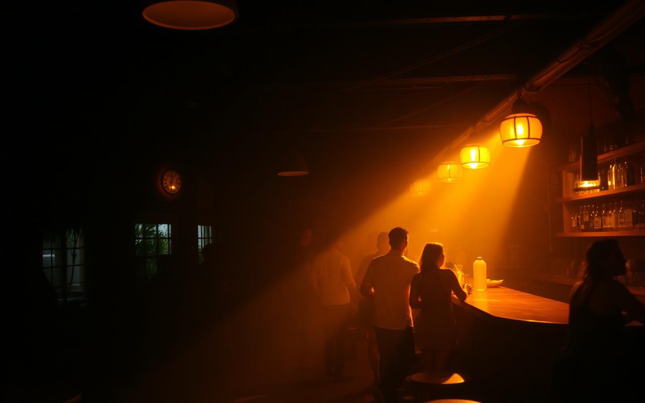Warm amber light over a late-night Trinidadian gastropub bar